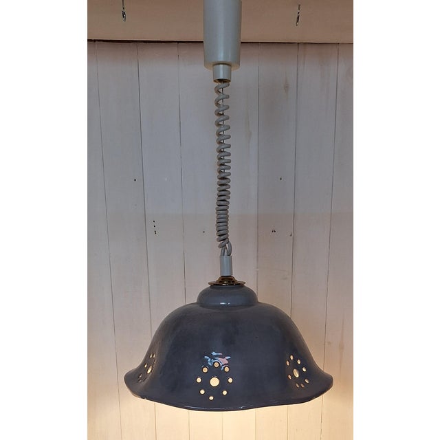 Ceramic Vintage Adjustable Ceiling Lamp with Blue-Grey Ceramic Shade on Plastic Mount, 1970s For Sale - Image 7 of 7