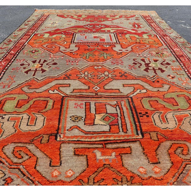 Antique Caucasian Kazak Rug With Bold Geometric Medallion Design 4'4 X 8'1 For Sale - Image 4 of 13