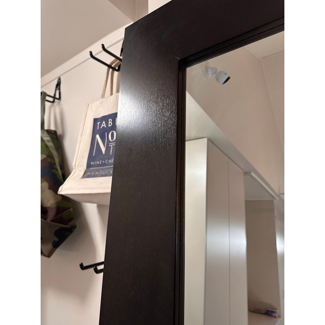 Full Length Mid Modern Minimal Mirror Dark Chocolate Brown Wenge Wood For Sale - Image 4 of 8