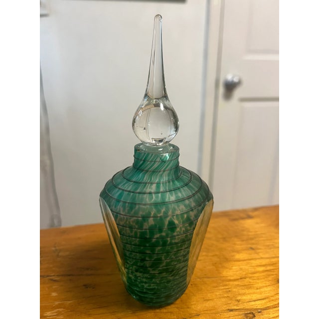 Mid 20th Century Vintage Multi Chamber Aqua Green Hand Blown Art Glass Perfume Bottle For Sale - Image 5 of 10