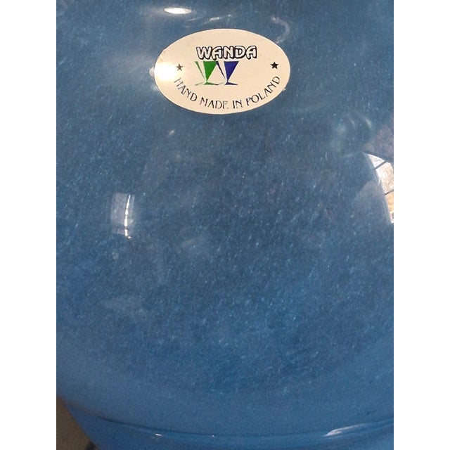 Late 20th Century Hand Blown Blue Art Glass "Wanda" Hand Made in Poland Pitcher Original Label For Sale - Image 6 of 10