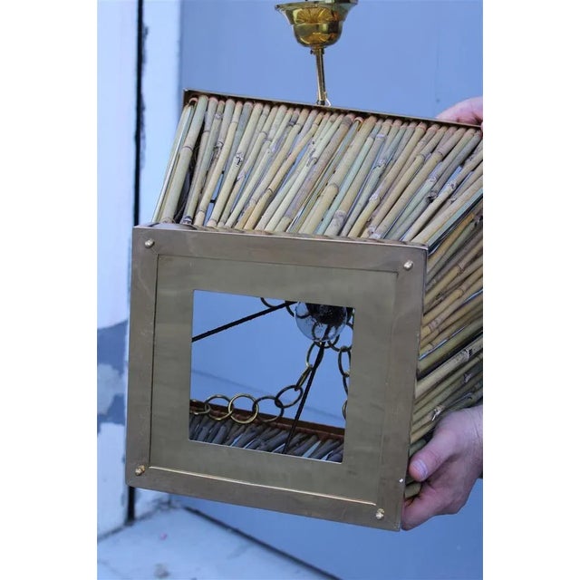 Wood Chandelier in Brass and Bamboo, Italy, 1970s For Sale - Image 7 of 18