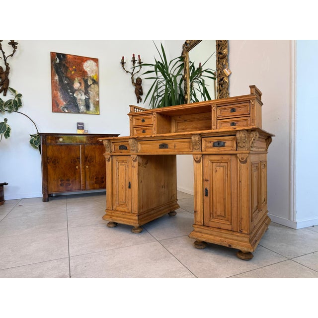 Rustic Gründerzeit (late 19th-century) writing desk/secretary, softwood. Dimensions: Height x Width x Depth 111 x 132 x 68...