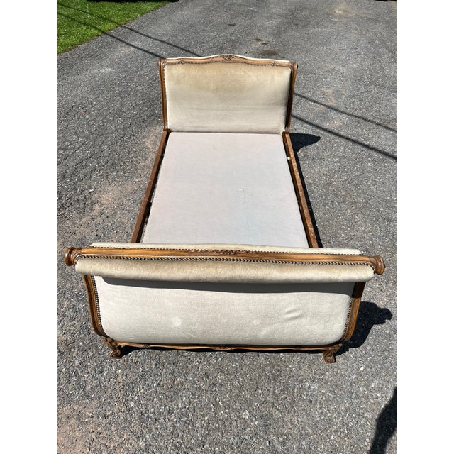 French Upholstered Carved Wood Daybed For Sale - Image 4 of 12