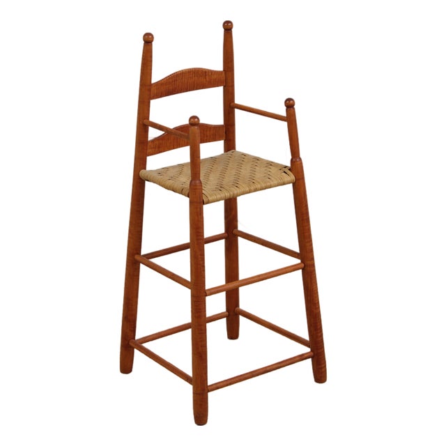 Antique Tiger Maple Childs Woven Seat High Chair For Sale