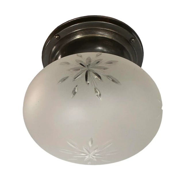 1920s Cut Glass Starburst Pattern Frosted Glass Shade on Brass Holder, Circa 1920 For Sale - Image 5 of 7