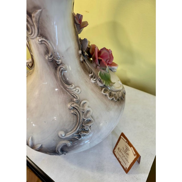 Mid 20th Century Large Vintage Capodimonte Porcelain Pitcher / Vase With Certificate of Authenticity, 16” Tall For Sale - Image 5 of 8