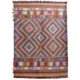 Turkish Hand Woven Wool Vintage Jajim Petite Kilim Rug - 3′5″ X 4′9″ For Sale
