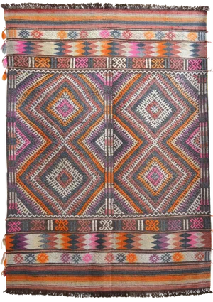 Turkish Hand Woven Wool Vintage Jajim Petite Kilim Rug - 3′5″ X 4′9″
