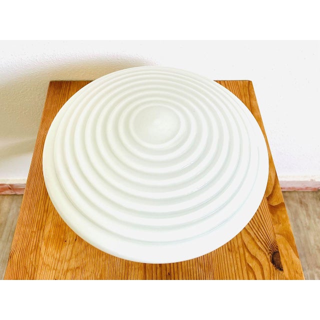 1960s Art Deco White Opaline Ribbed Glass Round Ceiling Light, Ussr, 1960s For Sale - Image 5 of 9
