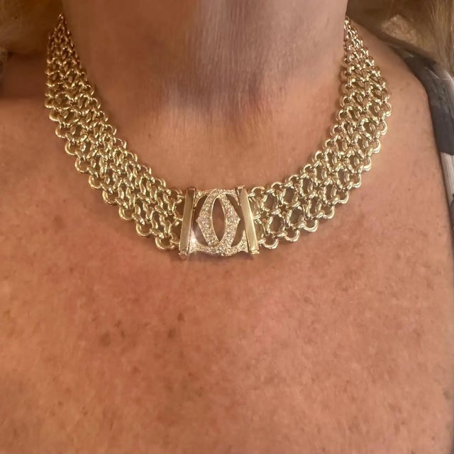 1990s Cartier Penelope Diamond Double C Three Row Yellow Gold Necklace For Sale - Image 16 of 17