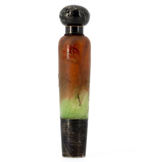 Art Nouveau Perfume Bottle in Polychrome Etched Glass with Full Silver Mount from Daum Nancy, 1890s For Sale - Image 5 of 16