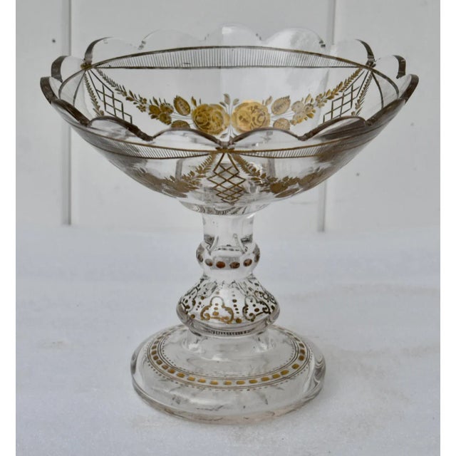 Glass Antique Bohemian Unsigned Moser Cut Crystal Compote Bowl W/Gold Details For Sale - Image 7 of 12