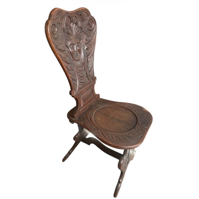 Antique Italian Renaissance Revival Walnut Sgabello Hall Chair For Sale - Image 4 of 12