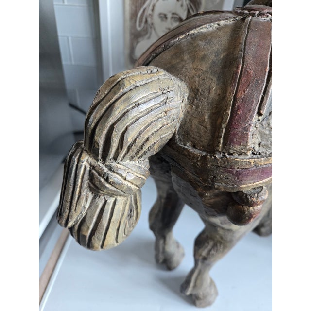 Brown Republic Period Chinese Polychromed Carved Wooden Tang Horse For Sale - Image 8 of 12