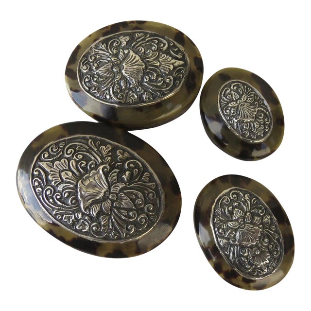 Nesting Shell Boxes with Silver Repousse Tops Oval - Set of 4 For Sale