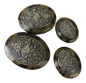 Nesting Shell Boxes with Silver Repousse Tops Oval - Set of 4