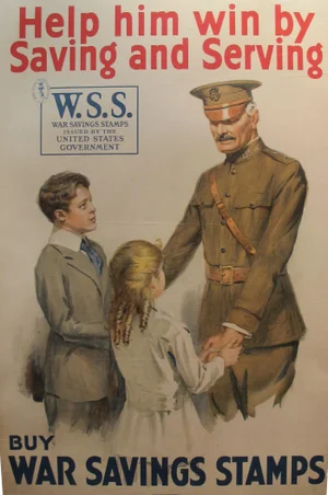 Original WWI American Poster, Saving Stamps