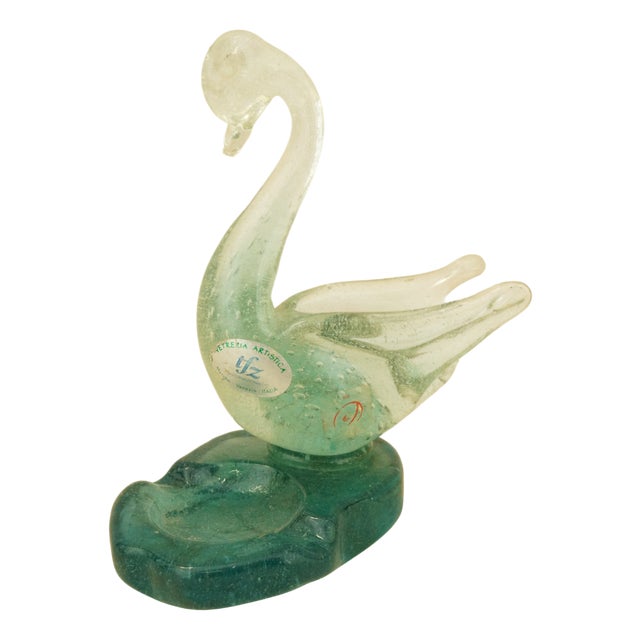20th Century Murano Glass Swan Sculpture Ashtray by Ermanno Toso for Pulegoso, Italy, 1920s For Sale