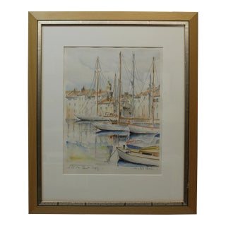 Michèle Panier "Port De Saint Tropez" Watercolor For Sale