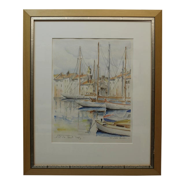 Michèle Panier "Port De Saint Tropez" Watercolor For Sale