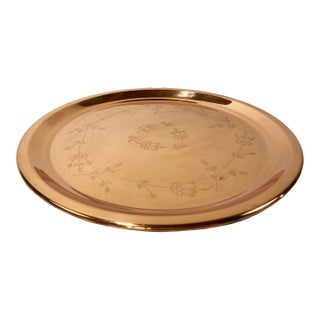 Vintage Copper Floral Design Serving Tray For Sale