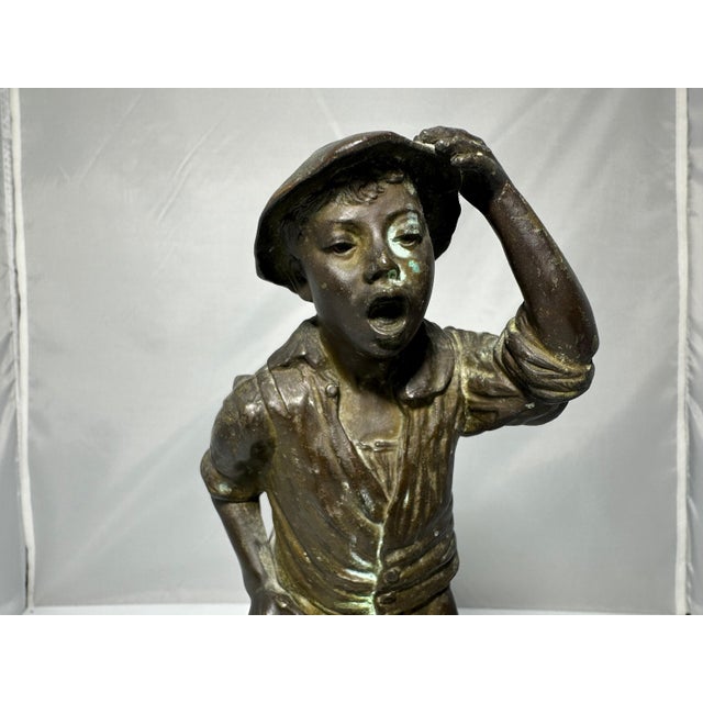 Continental Bronzed Spelter Figure of Boy on Marble Base for your consideration. The bronze figurine measures approx. 11...