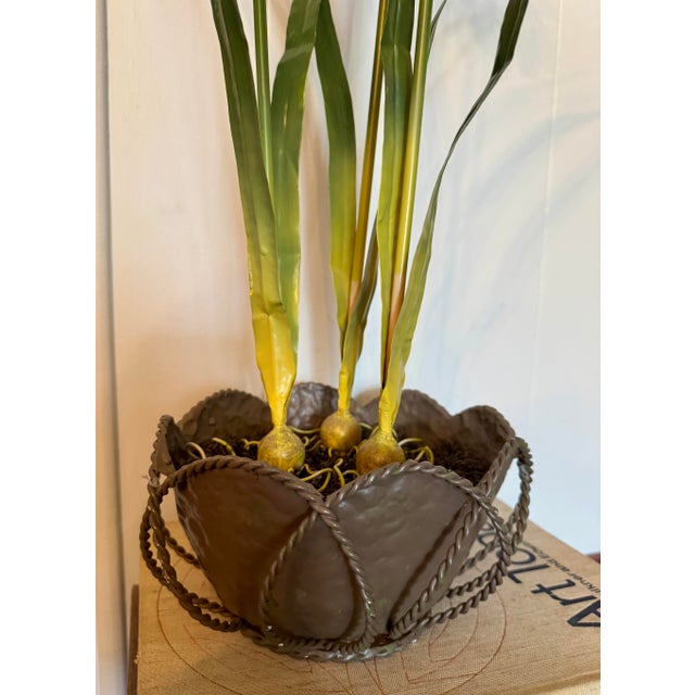 Vintage Mid-Century White Tole Narcissus Floral Arrangement Botanical Paperwhites Sculpture Circa 1950s For Sale - Image 4 of 11