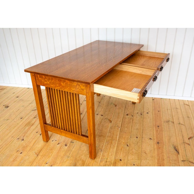 Arts and Crafts Mission Oak Desk by L. and J.G Stickley, 1993 For Sale - Image 10 of 18