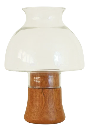 Vintage Teak & Glass Candle Holder