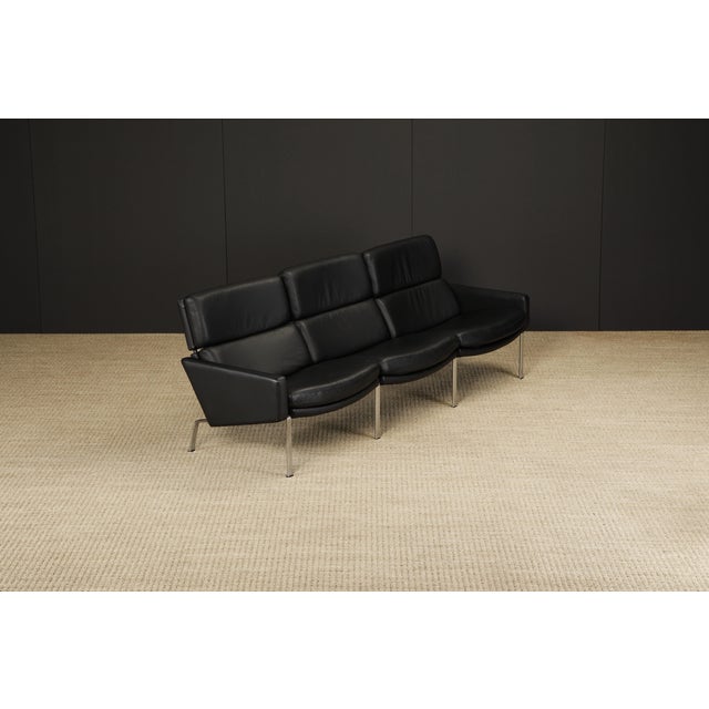 Metal Black Leather FK-883 Three-Seat Sofa by Preben Fabricius & Jorgen Kastholm For Sale - Image 7 of 12