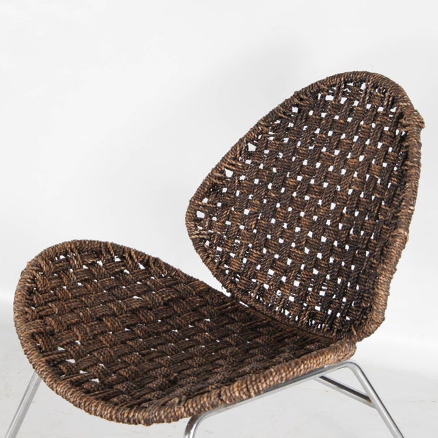Set of Chair and Ottoman in Rope and Chrome, 1970s, in Very Good conditions. Designed 1970 to 1979