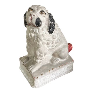 Antique 19th Century Chalkware Figure of a Poodle With Lion's Mane Haircut For Sale