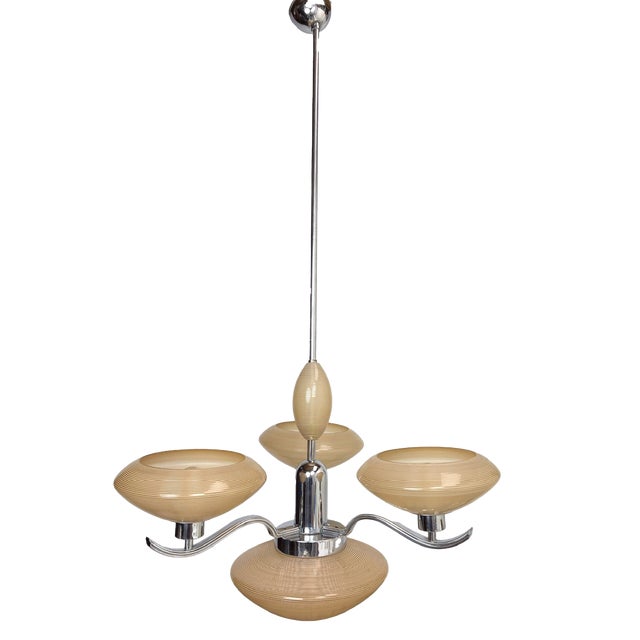 Art Deco Dutch Chandelier in Chrome and Glass, 1930s For Sale