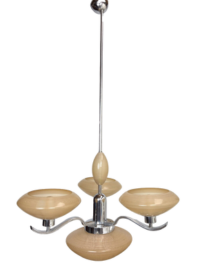 Art Deco Dutch Chandelier in Chrome and Glass, 1930s
