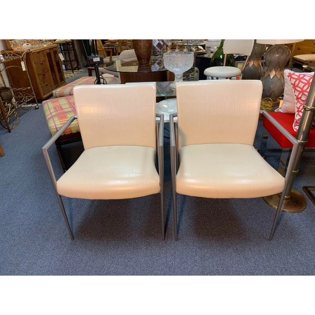 Hickory Business Furniture Faux Croc and Metal Arm Chairs - A Pair For Sale - Image 10 of 10