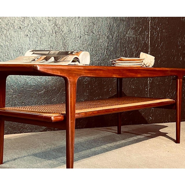 1960s Teak Coffee Table with Rattan Rack, 1960s For Sale - Image 5 of 17