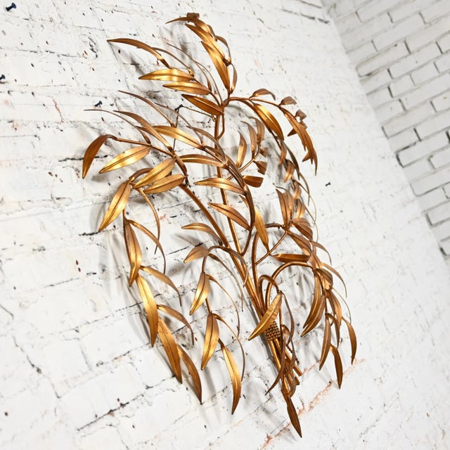1960’s Italian Mid Century Hollywood Regency Gilt Metal Wall Sculpture of Branches With Leaves For Sale - Image 10 of 12