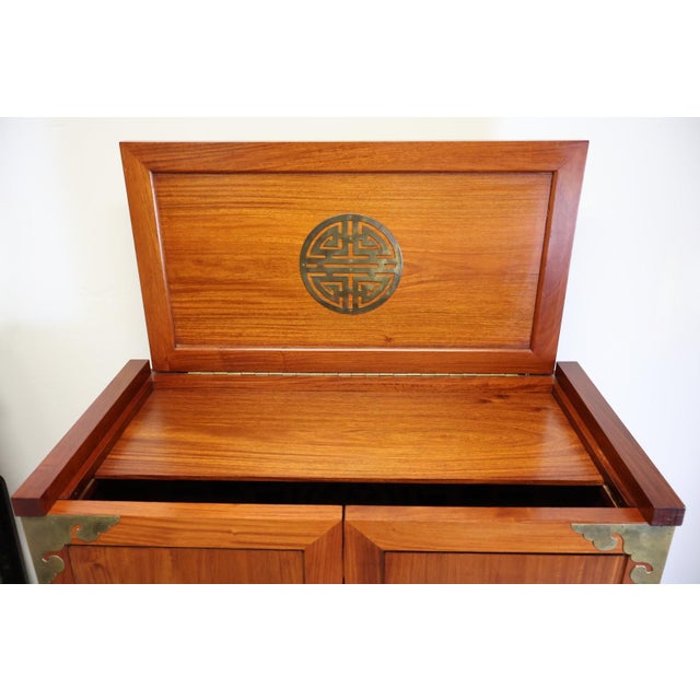1960s George Zee Teak and Brass Flip-Top Cocktail Bar Cabinet For Sale In Raleigh - Image 6 of 16