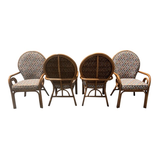 4 Bamboo Rattan Dining Chairs For Sale