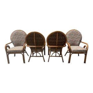 4 Bamboo Rattan Dining Chairs