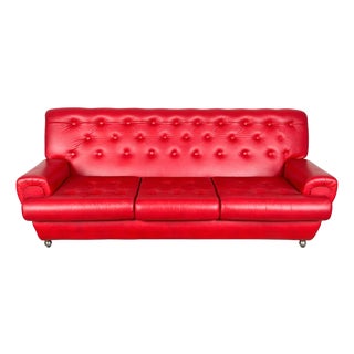 Vintage Three-Seater Sofa in Red Leather For Sale