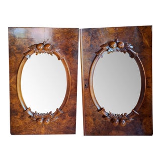 Pair of French Mirror Carved Panels in Walnut Burl Wood, 1890s For Sale