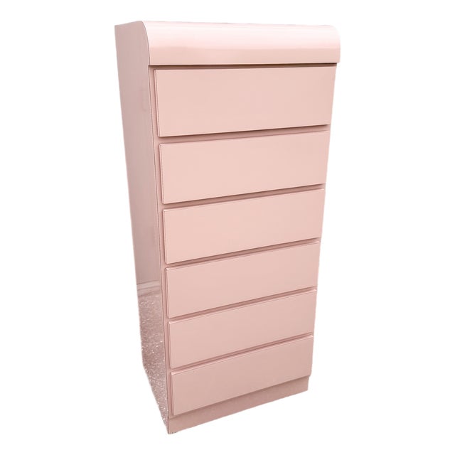 Postmodern Pink Gloss Laminate Waterfall Highboy/Lingerie Armoire For Sale