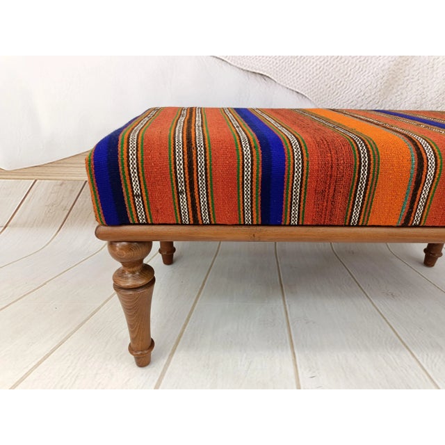 Art Deco Kilim Upholstered Walnut Vanity Bench For Sale - Image 3 of 7