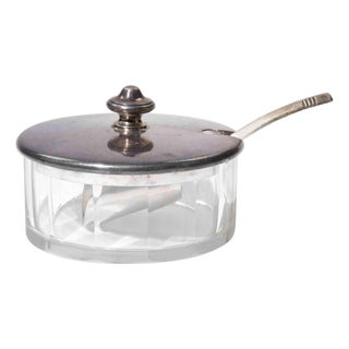 Italian Silver-Plate and Crystal Condiment Jar with Scoop, 1950s, Set of 2 For Sale