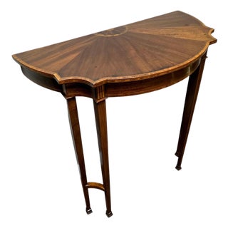 American Federal Inlaid Mahogany Wall-Mounted Demi-Lune Pier Table With Radiating Fan Inlay and Stringing, Circa 1800 For Sale
