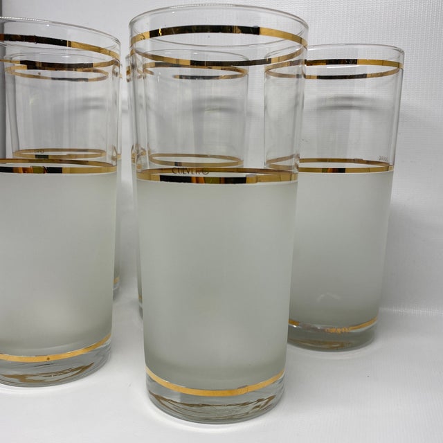 Vintage Culver Frosted and Clear Glass Drinking Glasses With Gold Trim