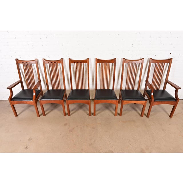 Late 20th Century Stickley Mission Arts & Crafts Cherry Wood High Back Spindle Dining Chairs, Set of Six For Sale - Image 5 of 12