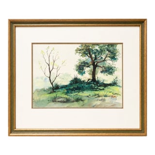 Vintage 1975 Signed Original Watercolor Landscape on Paper, Framed For Sale